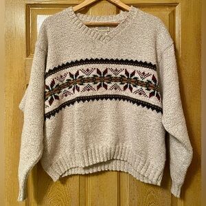 St. John's Bay Cream V-Neck Sweater with Nordic Design XL